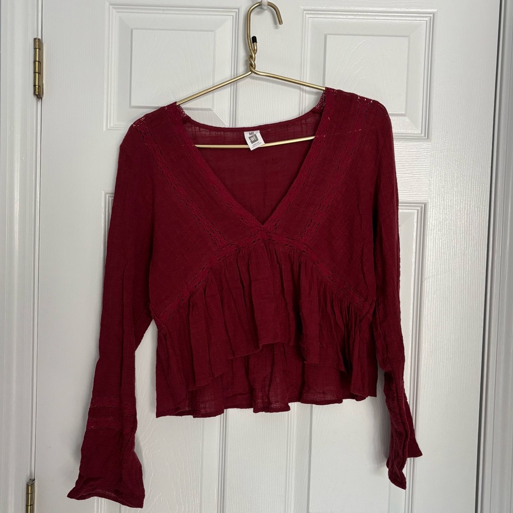 Me to We Burgundy Babydoll Crop Top